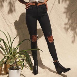 Free People High Rise Busted Black Distressed Skinny Jeans